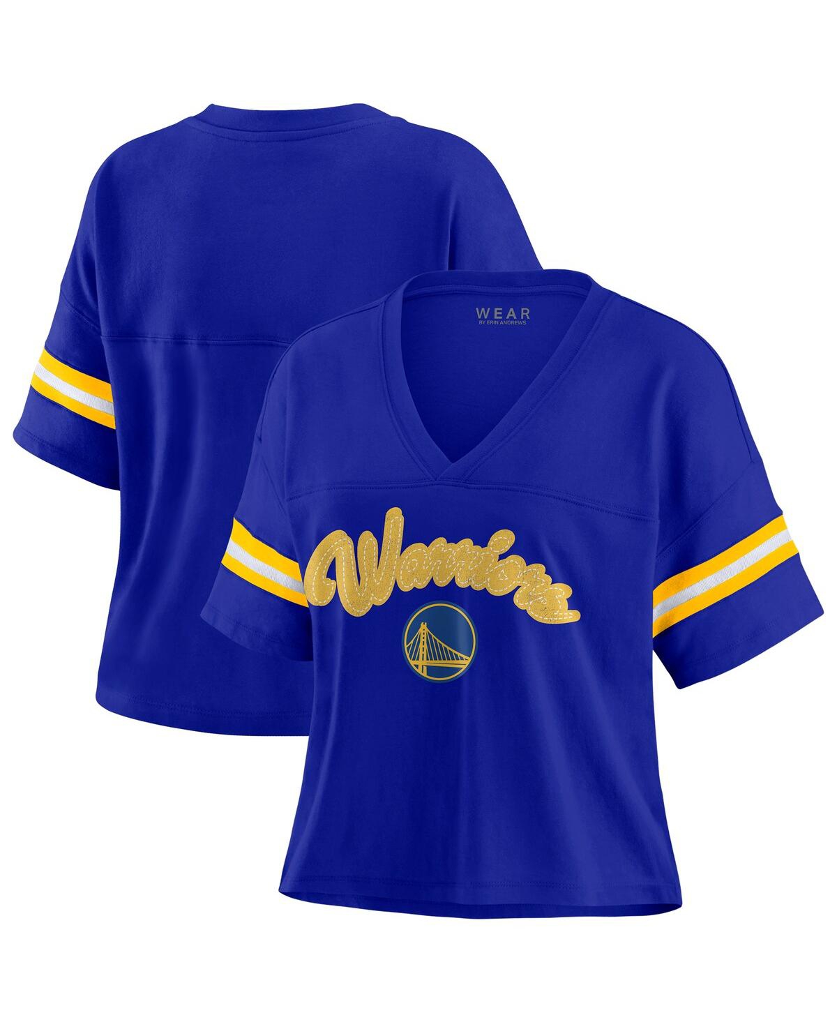 Wear By Erin Andrews Royal Golden State Warriors Plus Size Color Block Boxy V-neck T-shirt In Royal