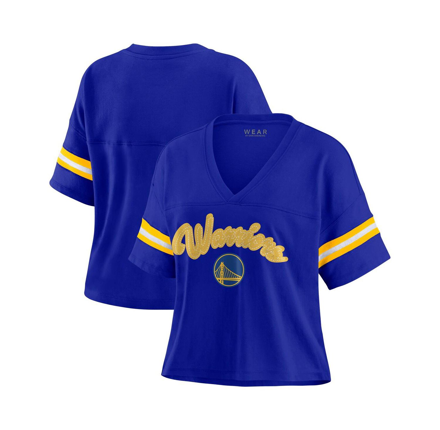 Women's Royal Golden State Warriors Plus Size Color Block Boxy V-Neck T-Shirt