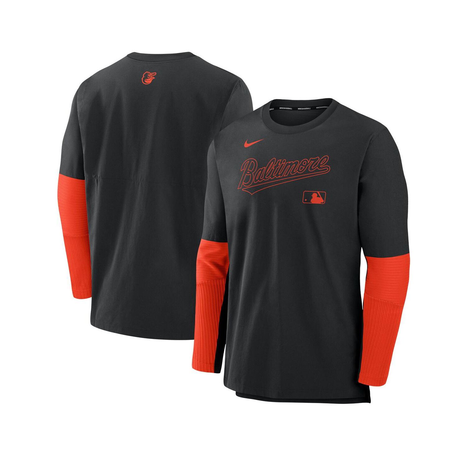 Men's Black/Orange Baltimore Orioles Authentic Collection Lightweight Player Tri-Blend Performance Pullover Sweatshirt