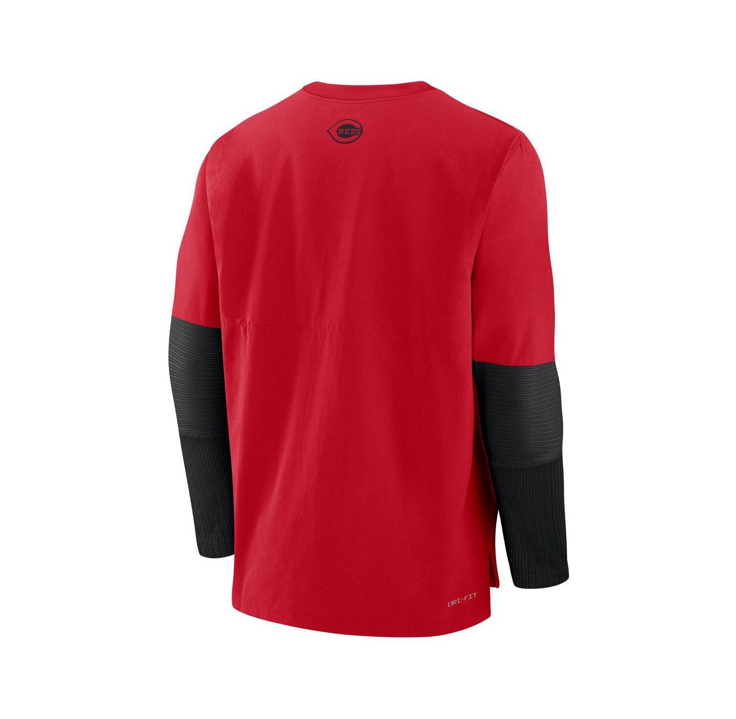 Men's Red/Black Cincinnati Reds Authentic Collection Lightweight Player Tri-Blend Performance Pullover Sweatshirt