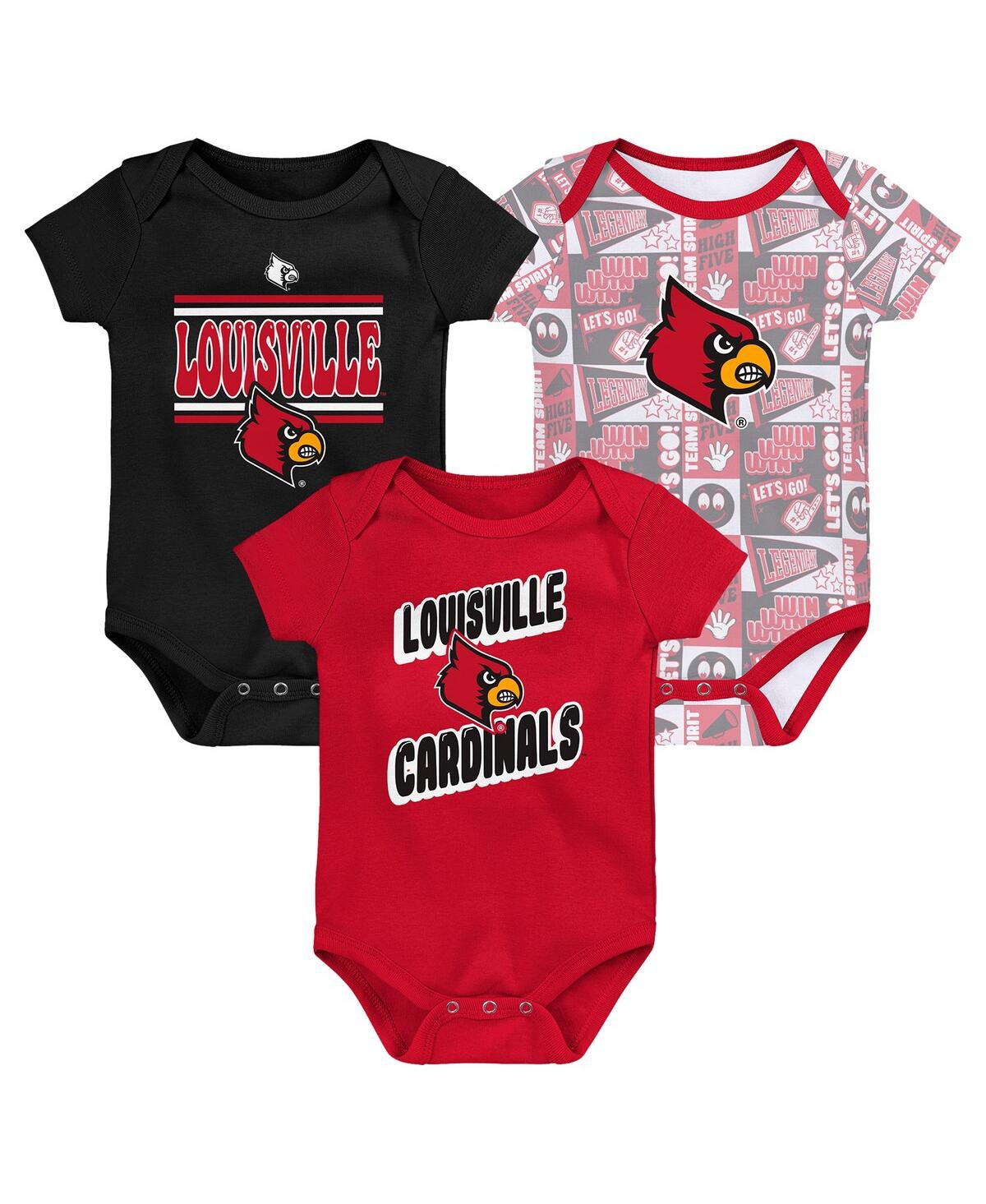 Newborn Red Louisville Cardinals Sunday Comics Bodysuit 3-Pack - Red