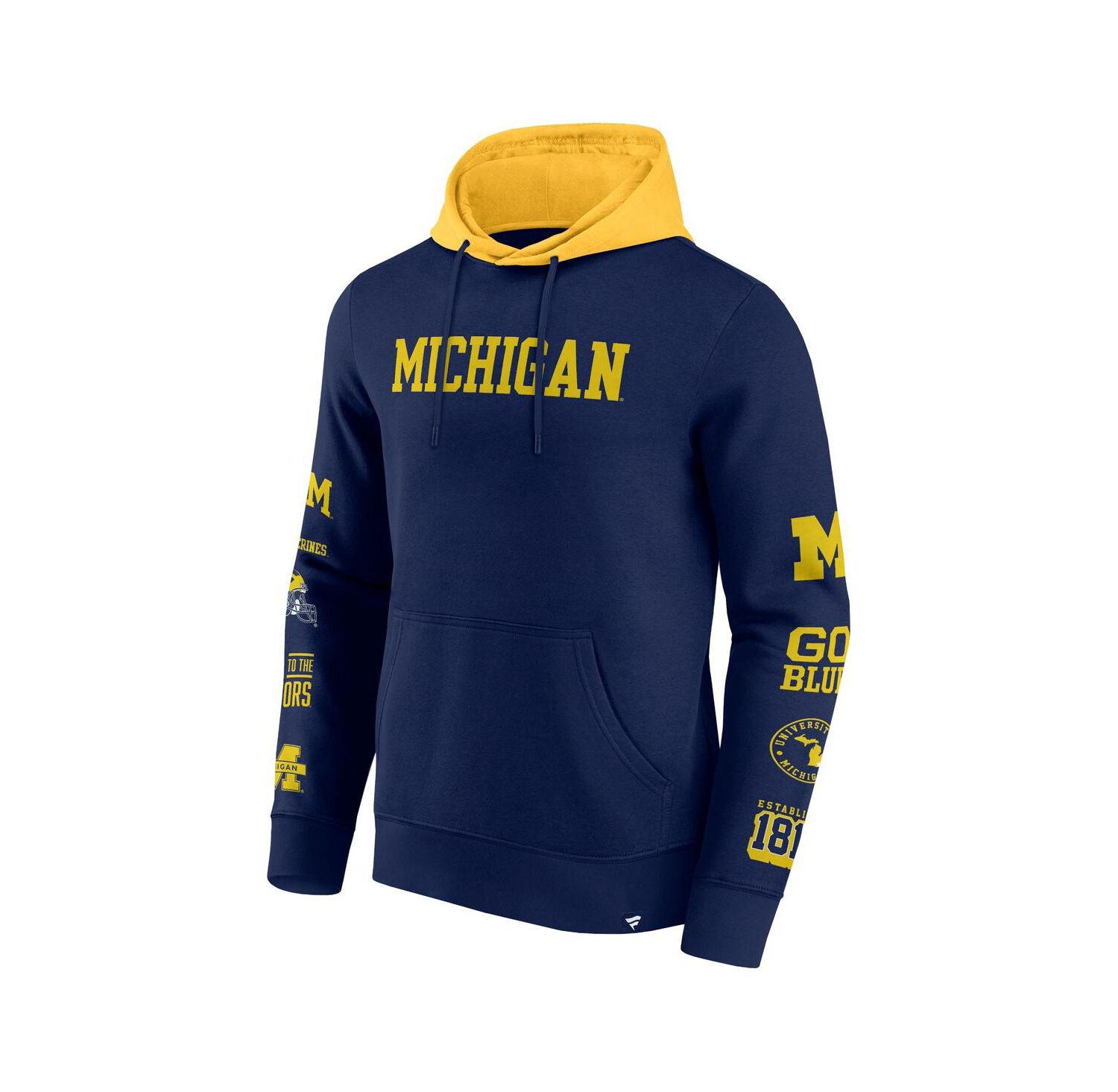 Men's Navy/Maize Michigan Wolverines Color Block Badge Fleece Pullover Hoodie