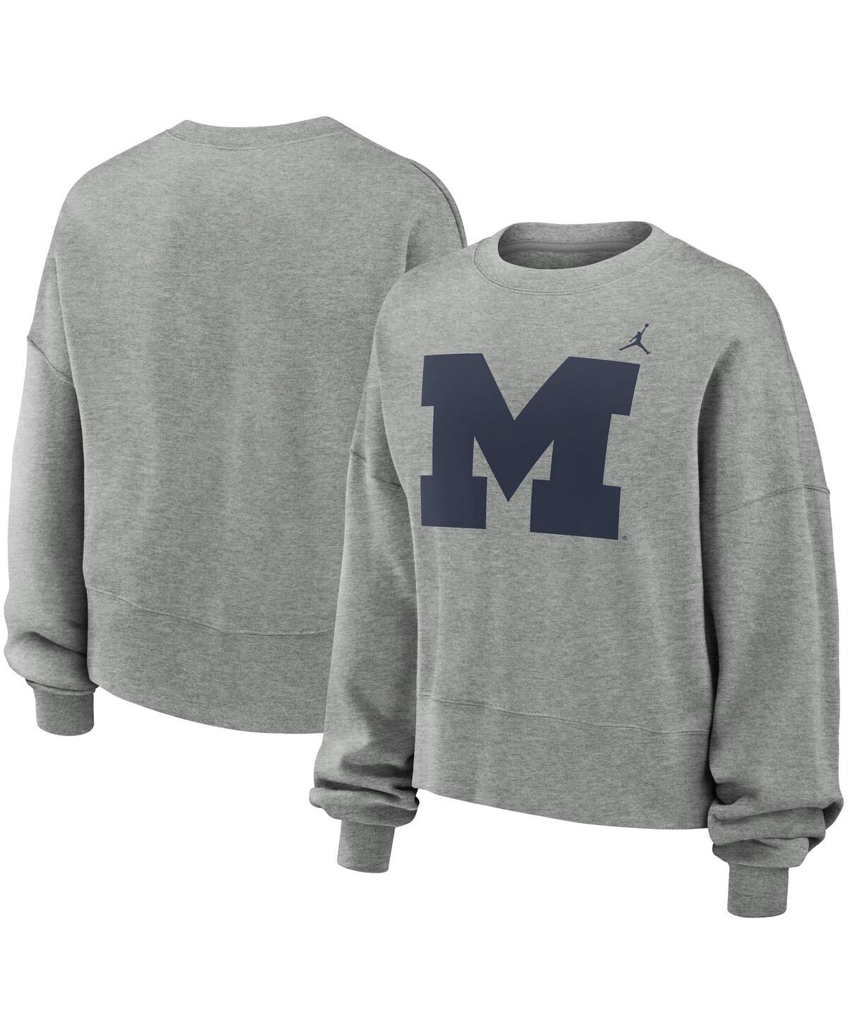 Shop Jordan Women's Heather Gray Michigan Wolverines Essential Fleece Oversized Logo Pullover Sweatshirt