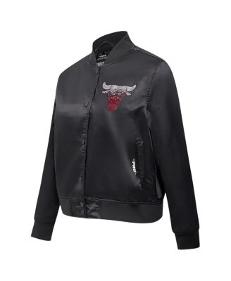 Women's Black Chicago Bulls Jeweled Satin Full-Snap Jacket