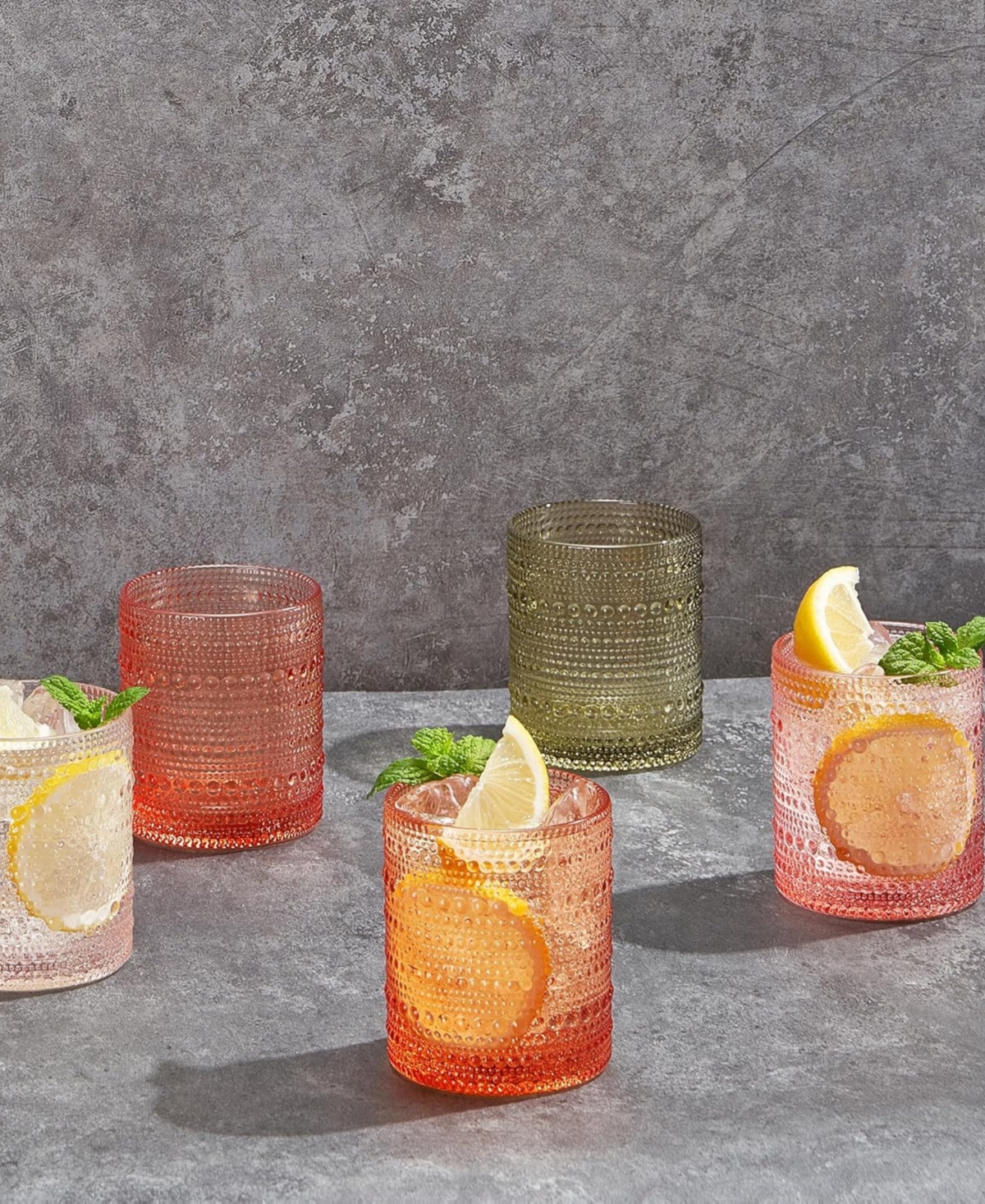 The Wine Savant Khen Vintage Hobnail Lowball Tumbler, Set Of 5 In Sunset