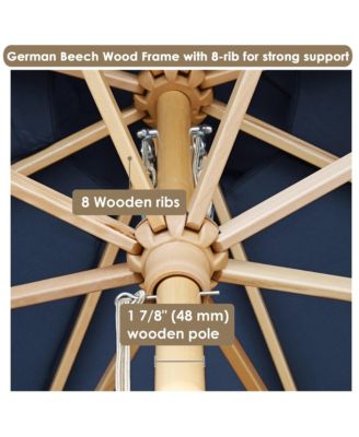 13FT Large Outdoor Patio Umbrella UV30+ Wood 8 Rib Pole for Table Beach Yard Garden Wedding Deck Cafe Pool Navy