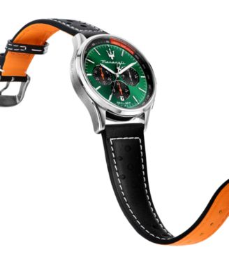 Men's Chronograph Stainless Steel and Black Leather Interchangeable Watch Set, 42mm