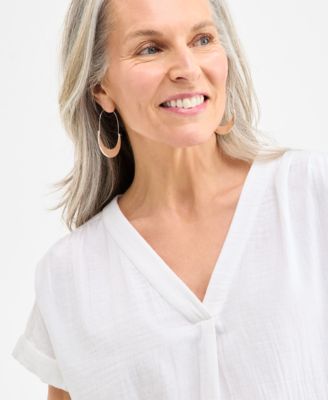 Women's Cotton Gauze V-Neck Short-Sleeve Top