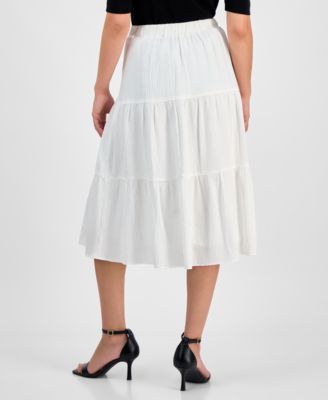Petite Textured Three-Tiered Pull-On Midi Skirt
