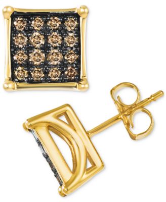 Chocolatier&reg; Men's Chocolate Diamond Square Cluster Stud Earrings (1/2 ct. t.w.) in 14k Gold