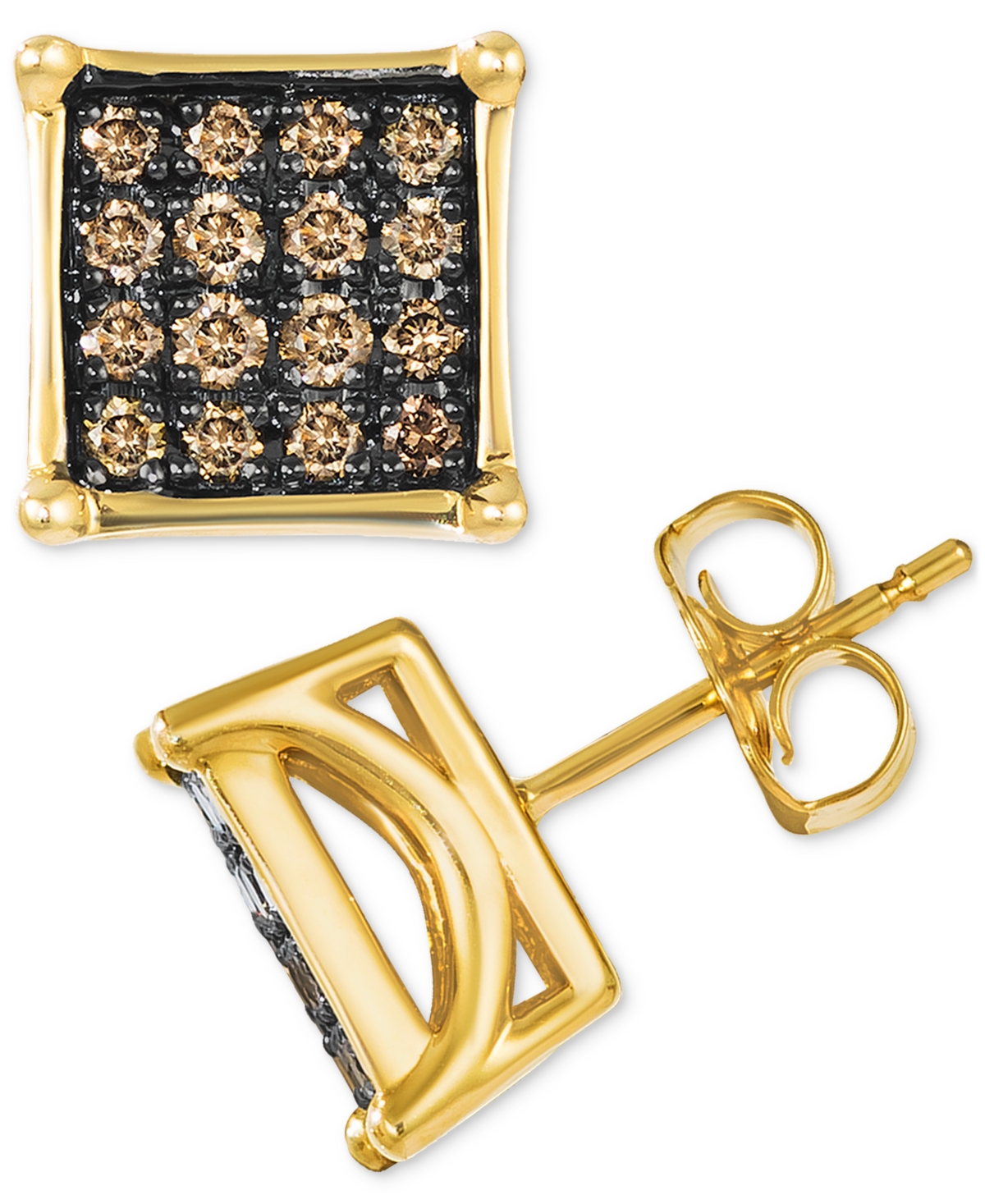 Le Vian Chocolatier Men's Chocolate Diamond Square Cluster Stud Earrings (1/2 Ct. T.w.) In 14k Gold In Yellow Gold