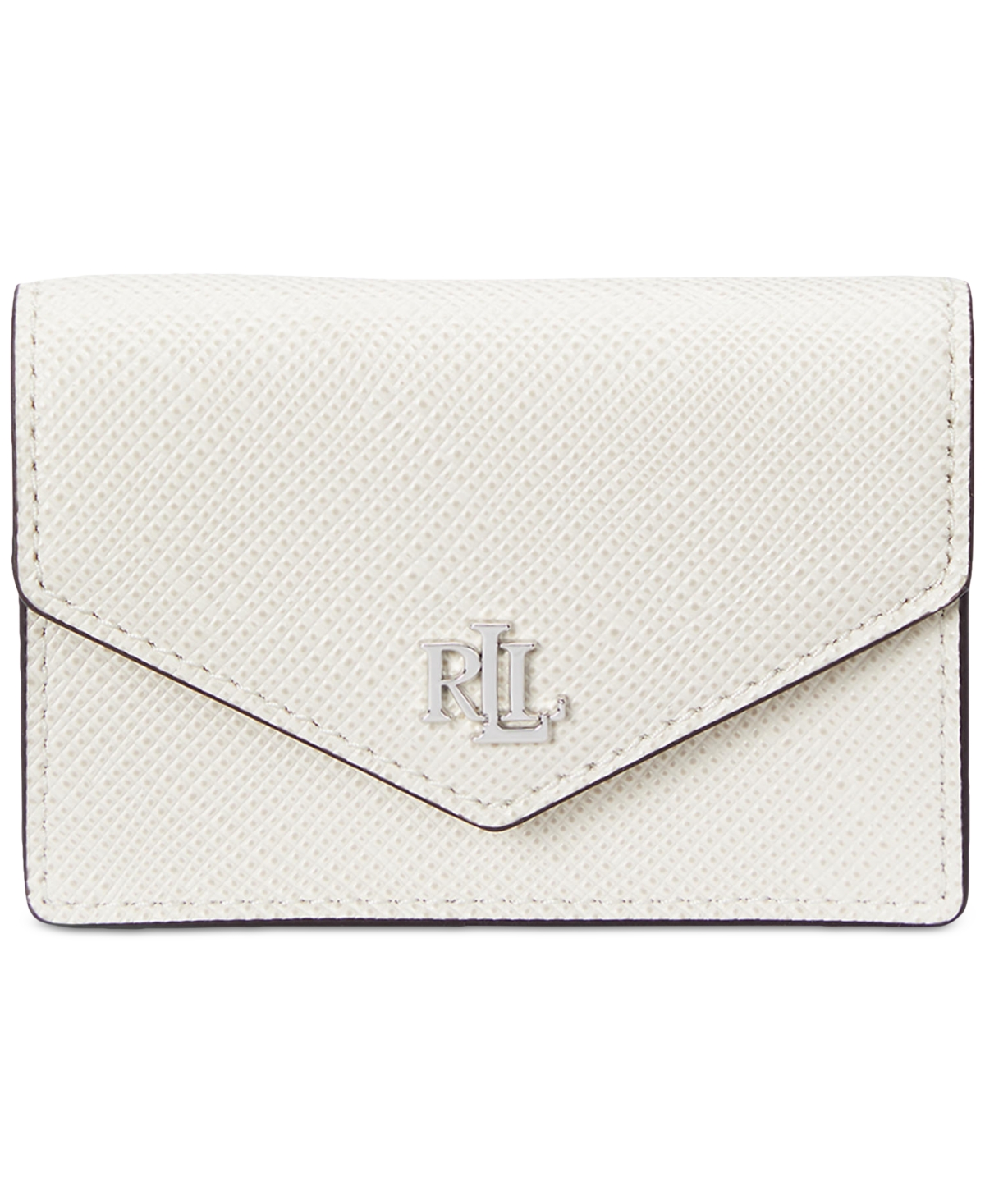 Ralph Lauren Crosshatch Leather Small Flap Card Case In Soft White