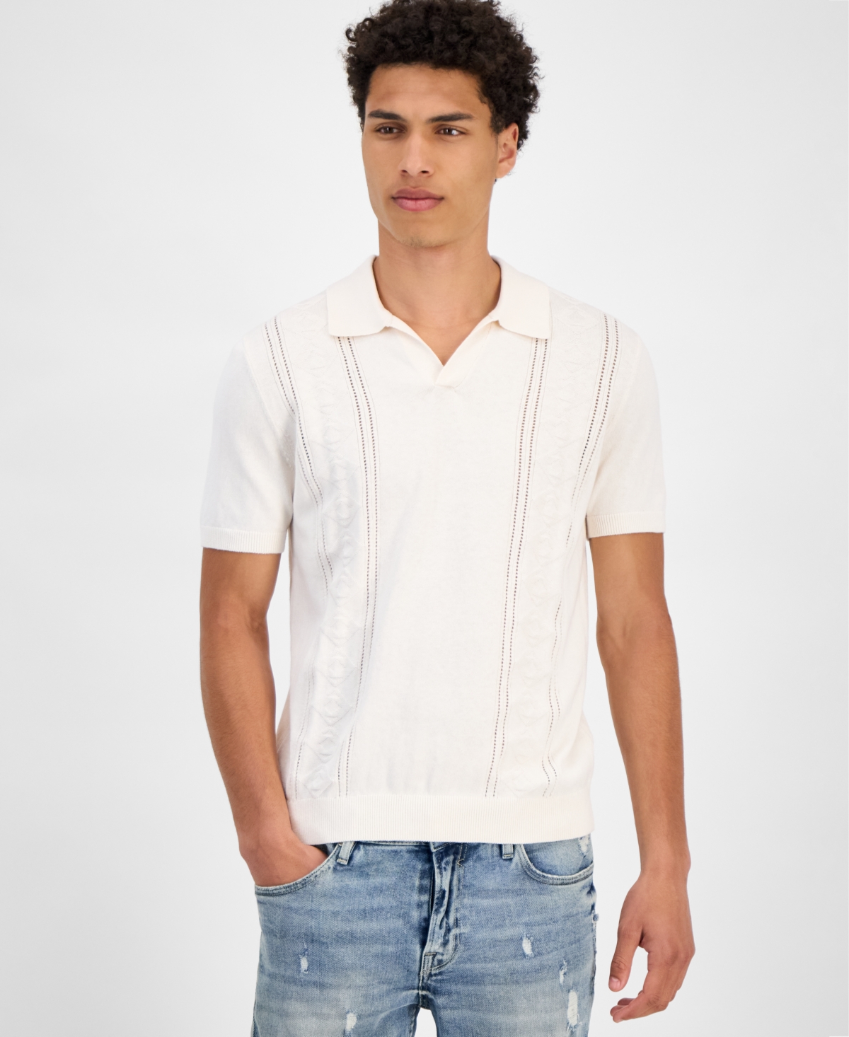 Men's Relaxed-Fit Bryant Pointelle Shirt - Jet Black A996