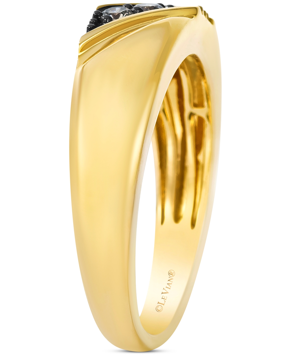 Le Vian Chocolatier Men's Chocolate Diamond Three Stone Diagonal Band (1/5 Ct. T.w.) In 14k Gold In Yellow Gold
