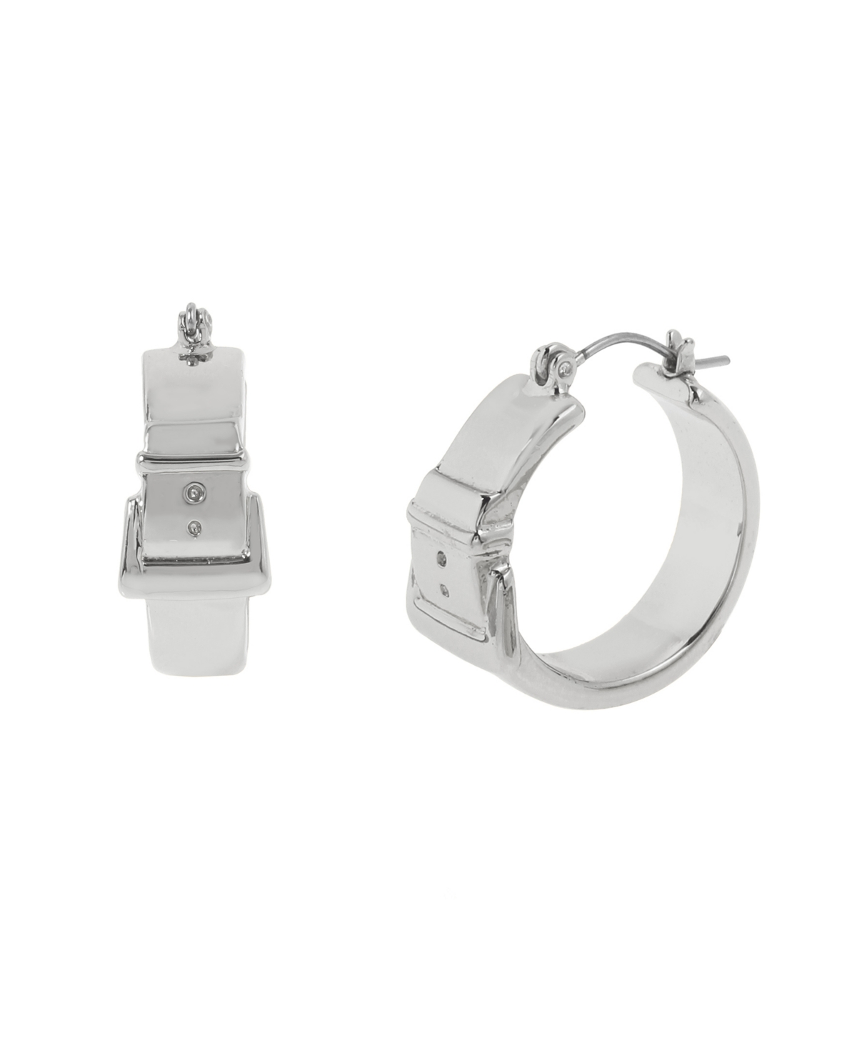 Belt Buckle Hoop Earrings - Rhodium