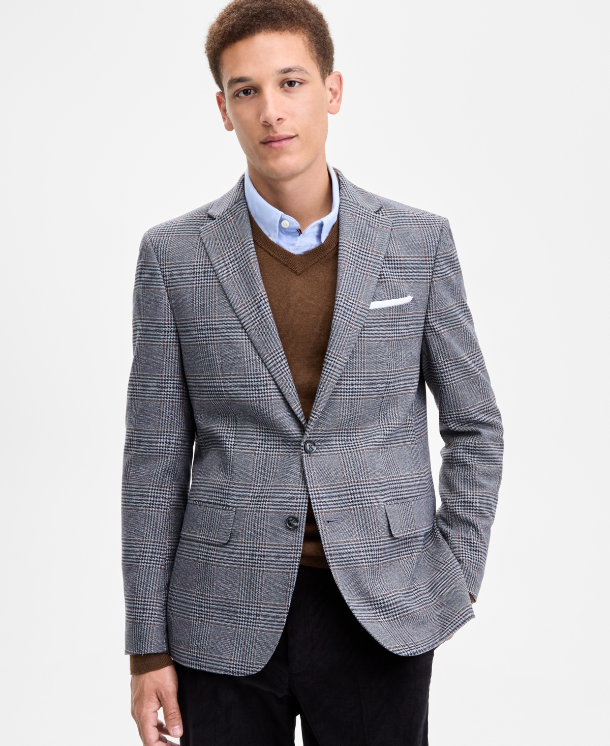 Tommy Hilfiger Men's Modern-fit Gray & Brown Plaid Sport Coat