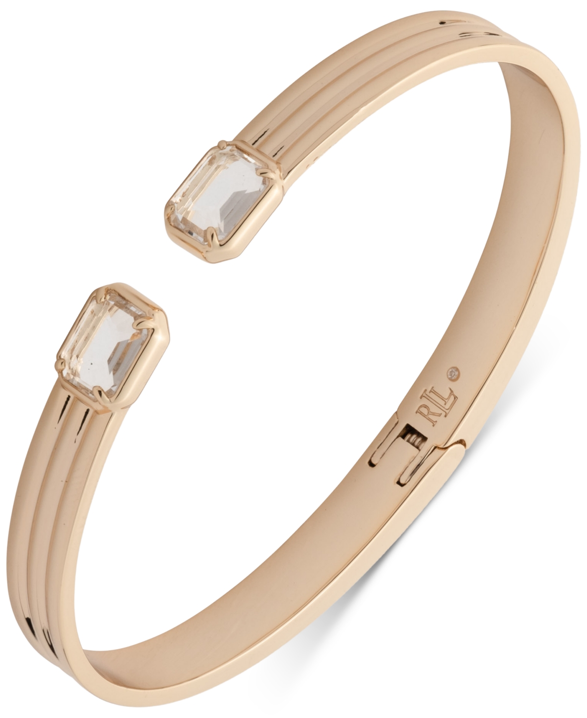 Gold-Tone Crystal Ribbed Cuff Bracelet - Crystal White