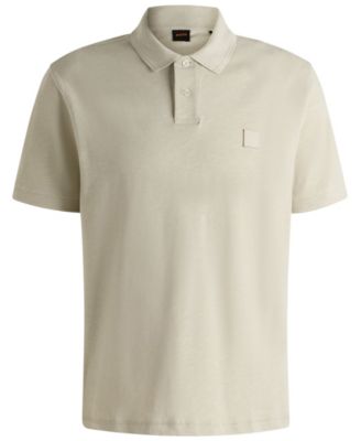 Men's Logo Badge Slub Cotton-Linen Polo Shirt