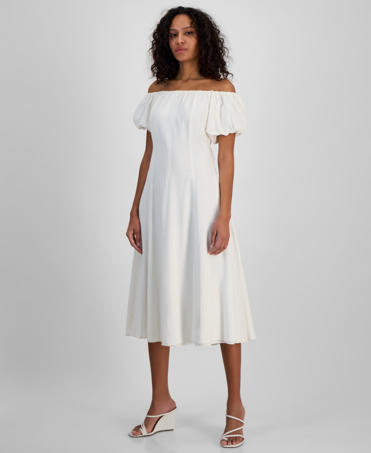 Shop Sam Edelman Women's Off-the-shoulder Puff-sleeve A-line Dress