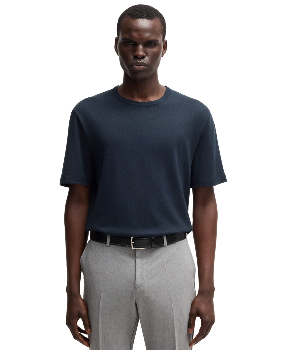 Hugo Boss Boss By  Men's Cotton Linen Regular-fit T-shirt In Blue