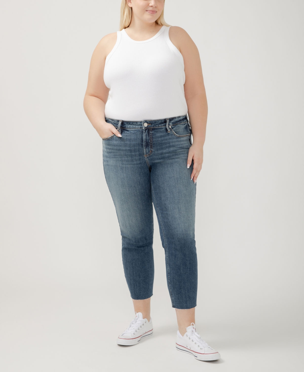Shop Silver Jeans Co. Plus Size Elyse Mid Rise Comfort Fit Ankle Straight Jeans In Serenade