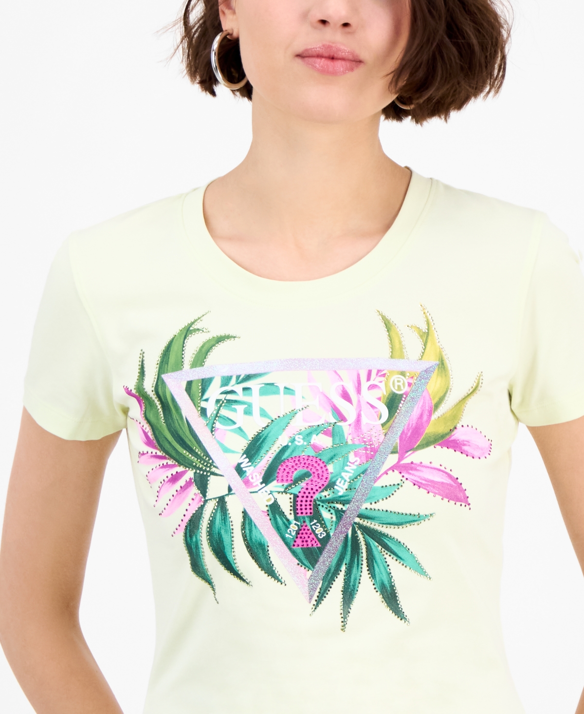 GUESS WOMEN'S EMBELLISHED GRAPHIC PRINT SHORT-SLEEVE T-SHIRT 
