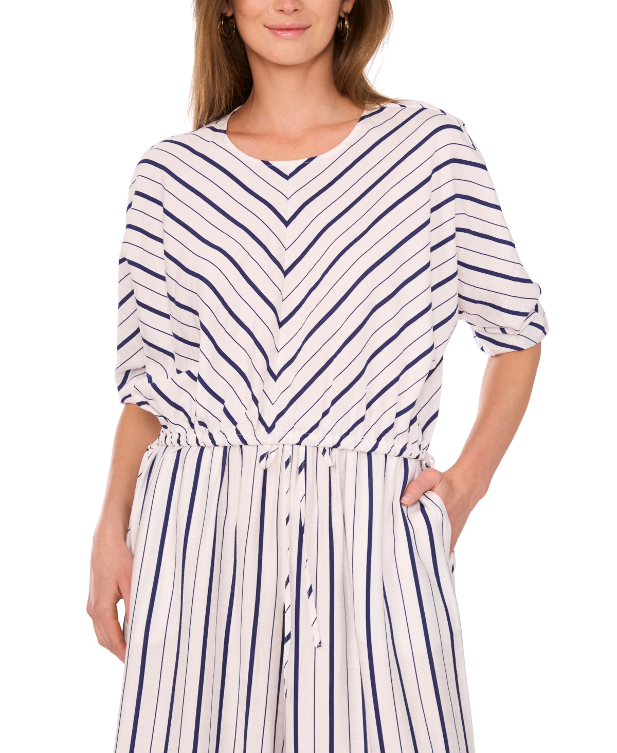Petite Chevron-Striped Tie-Hem Top - Jbs Navy