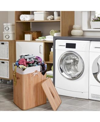 19 Gal Rectangle Laundry Basket Bamboo Clothes Hamper with Handles and Lid