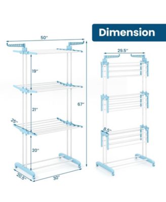 4-tier Clothes Drying Rack with Rotatable Side Wings and Collapsible Shelves