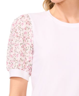 Women's Puff-Sleeve Mixed-Media Top