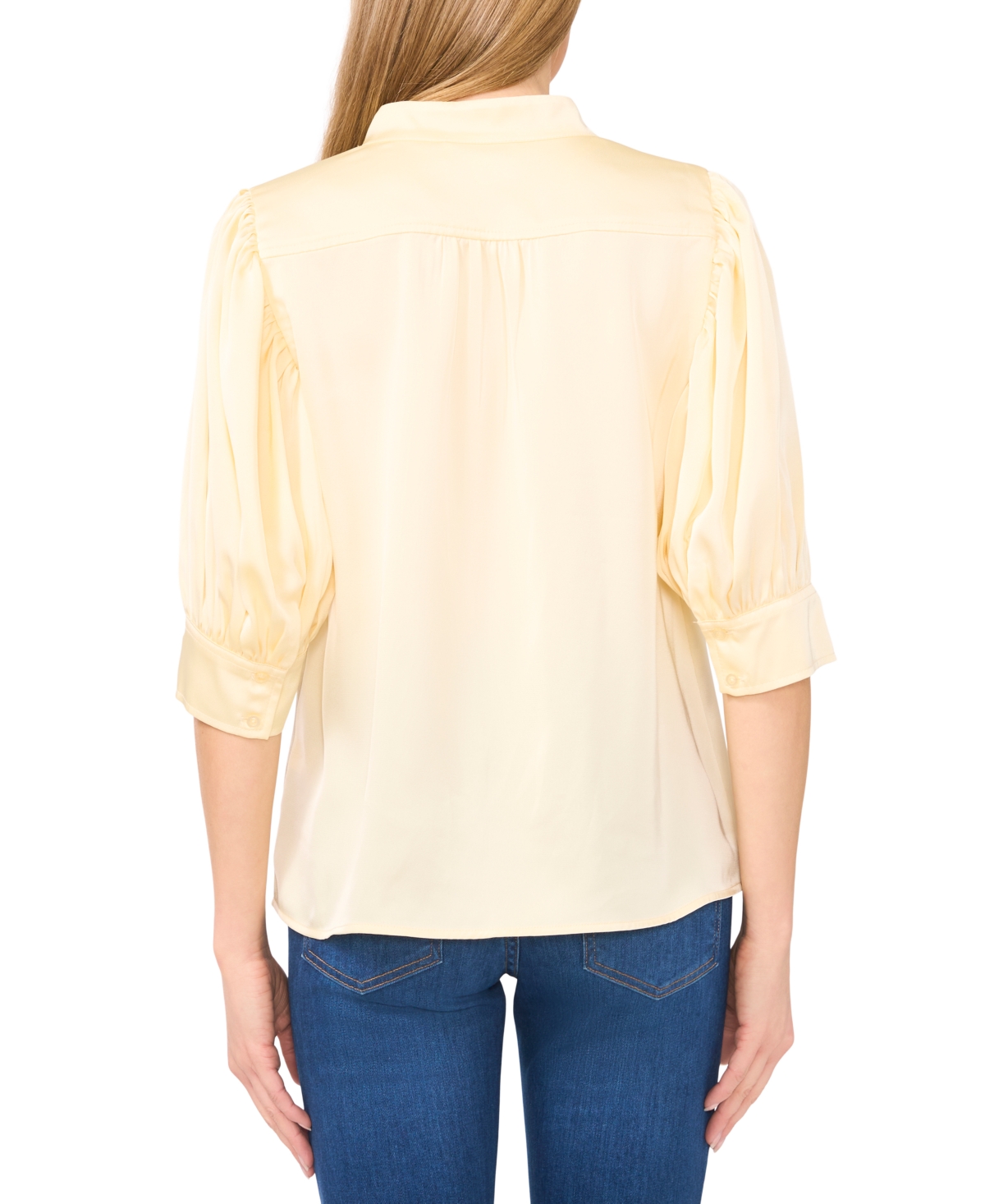 Shop Cece Women's Gathered 3/4-sleeve Satin Blouse In Lemon Drop