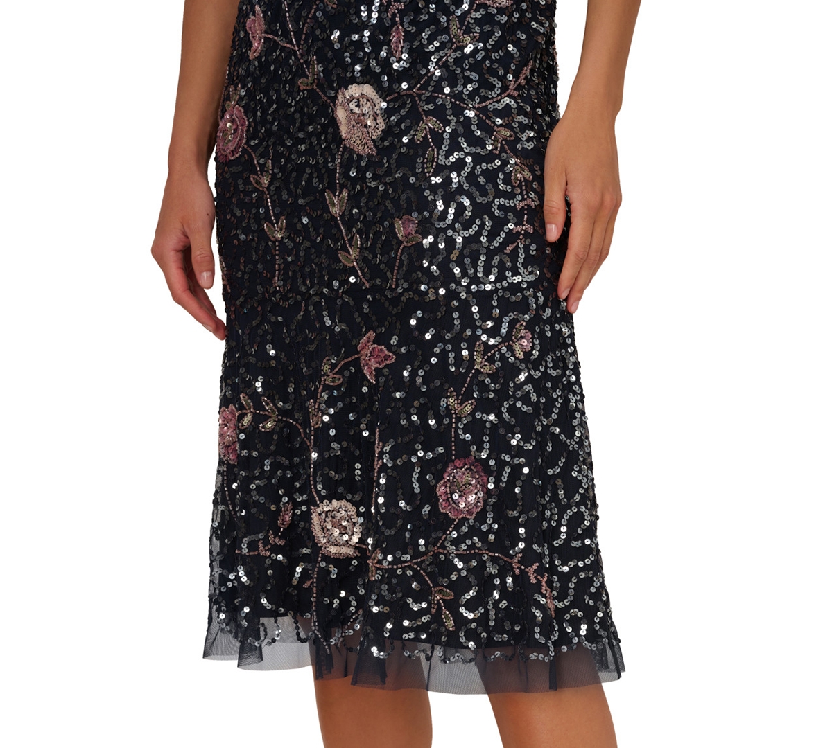 Shop Adrianna Papell Women's Square-neck Sleeveless Beaded Dress In Navy,pink Multi