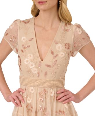 Adrianna Papell Women's V-Neck Beaded Mesh Dress
