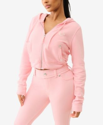 Women's Raw Edge Big T Shrunken Hoodie Sweatshirt