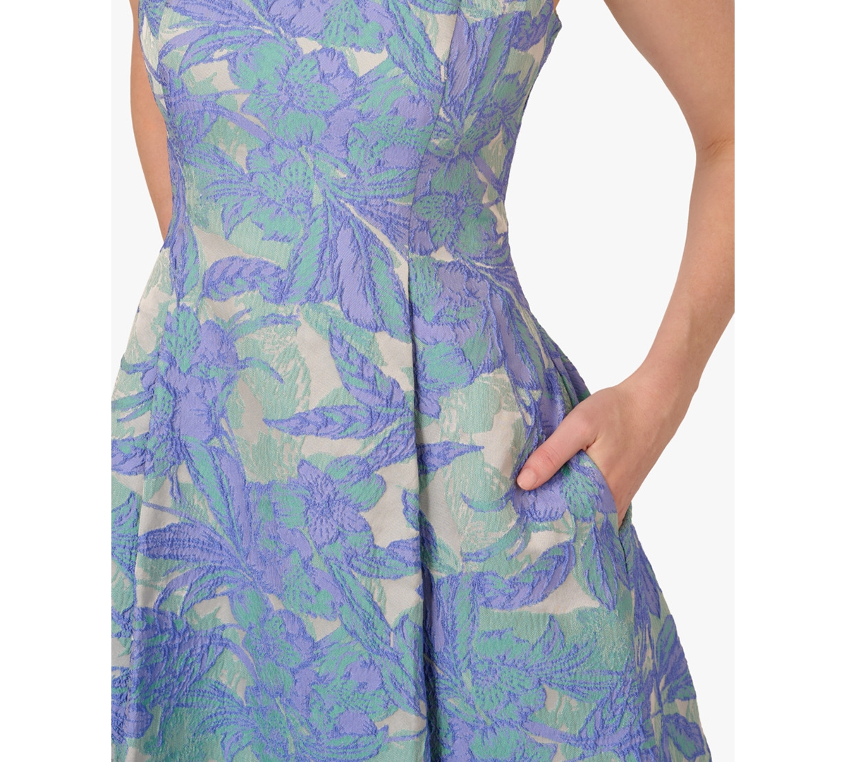 Shop Adrianna Papell Women's Floral Jacquard Fit & Flare Dress In Blue,green Multi