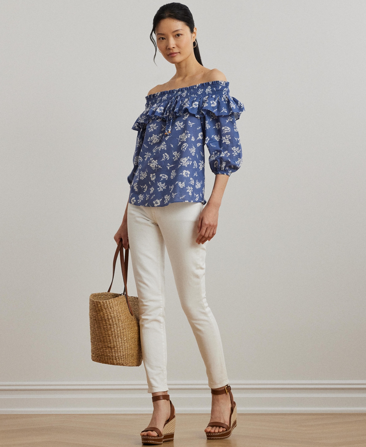Shop Ralph Lauren Women's Floral Voile Off-the-shoulder Blouse