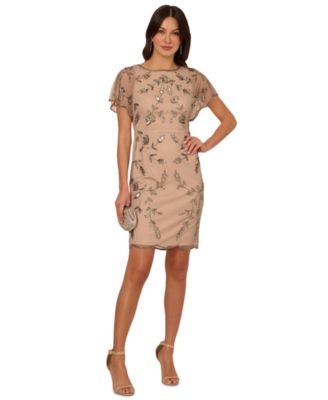 Adrianna Papell - Women's Beaded Flutter-Sleeve Sheath Dress