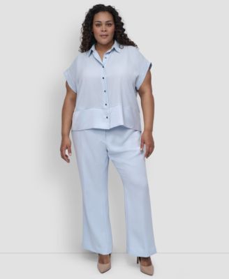 Plus Size Reverse Satin Button-Front Shirt