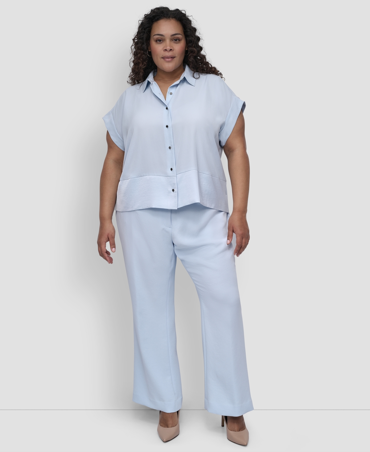 Shop Dkny Plus Size Reverse Satin Button-front Shirt
