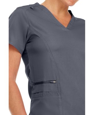 Plus Size Ruth 3-Pocket Multi Stitch V-Neck Scrub Top, Pewter, 3X Large