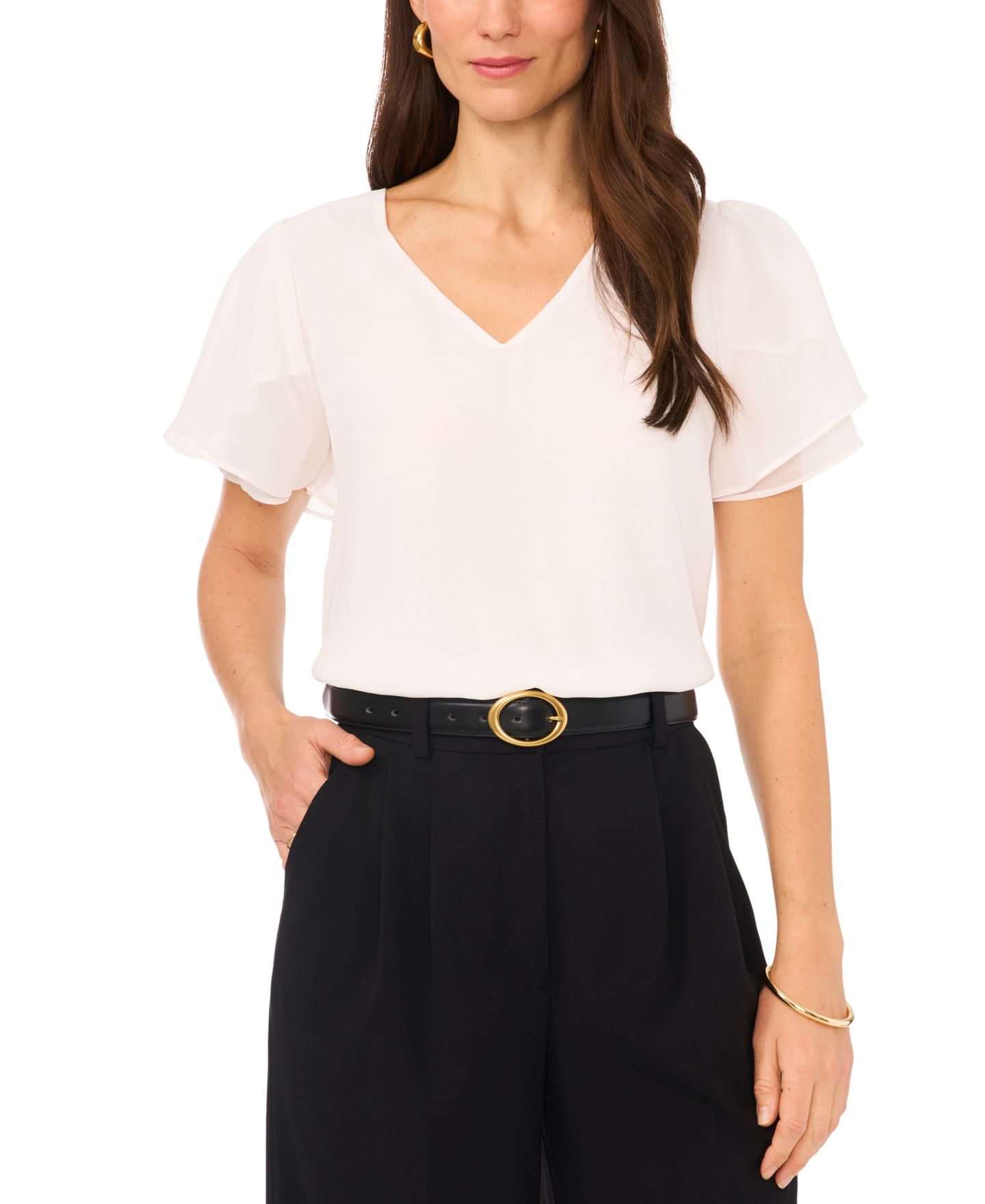 Женская блузка Vince Camuto V-Neck Tulip Sleeve Blouse, цвет: Слоновая кость — фото 1