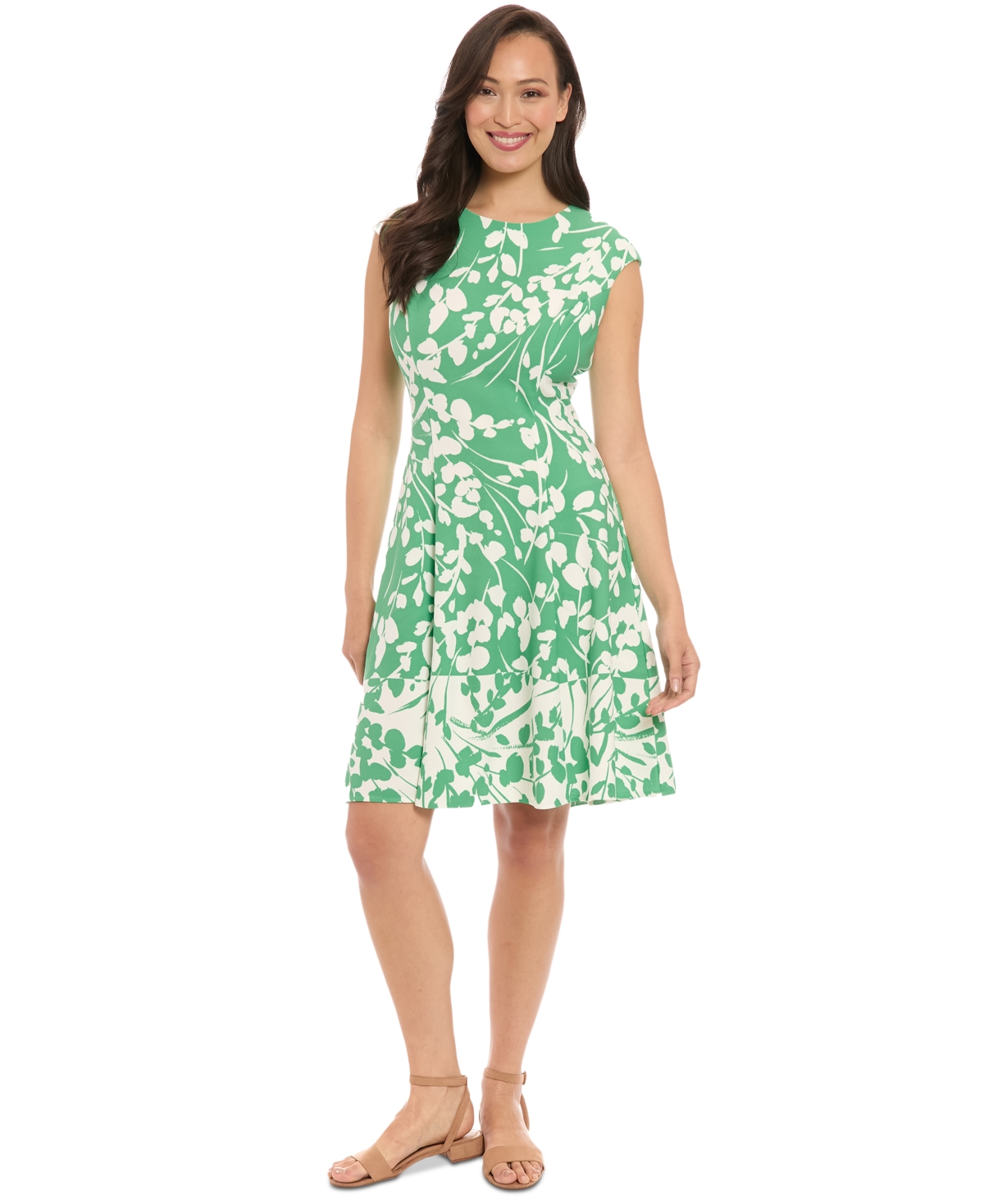 Women's Floral-Print Fit & Flare Dress - Coral
