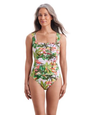 Women's Vintage Dots Square Neck Princess Seam One-Piece Swimsuit