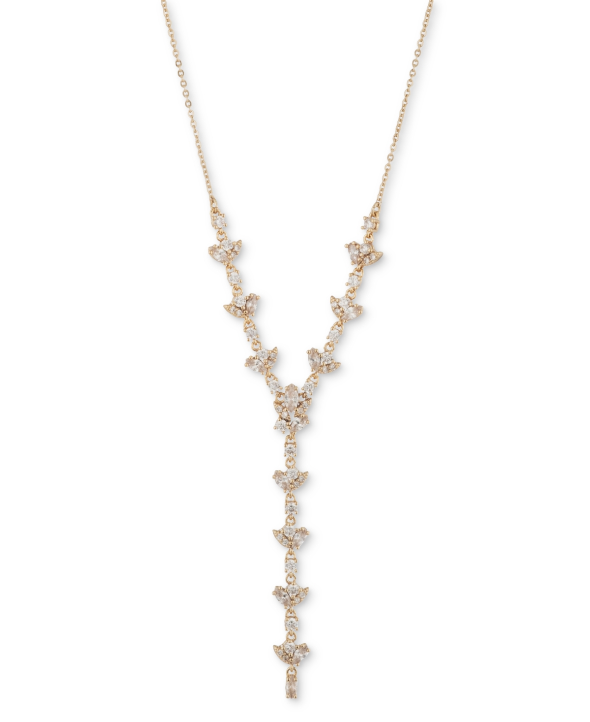 Gold-Tone Cubic Zirconia Lariat Necklace, 16" + 3" extender - White