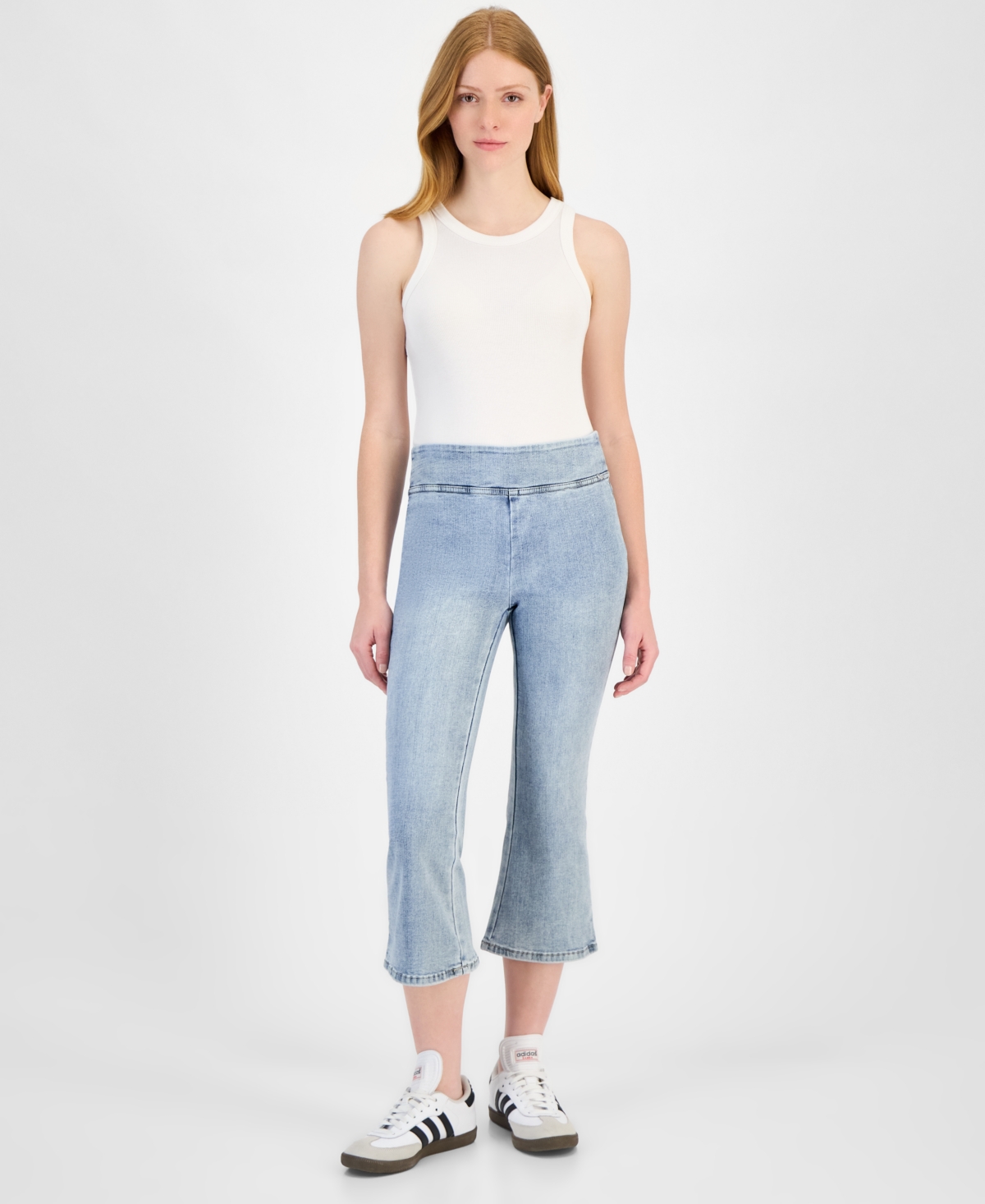 DKNY JEANS PETITE HIGH-RISE PULL-ON KICK-FLARE JEANS 