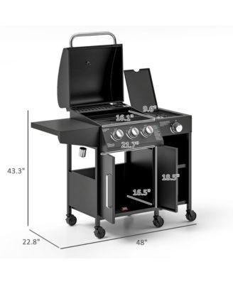 3 Burner Gas Grill with Side Burner and Shelves, Propane BBQ Grill