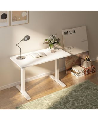 E7-COMMERCIAL 55  W Electric Adjustable Standing Desk, Rectangular Chipboard Top & Base, All White