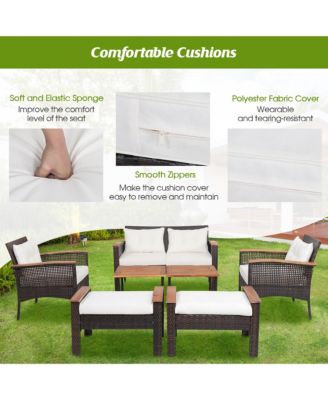 7 Piece Outdoor Wicker Conversation Set Patio Rattan Sofa Set  w/ Coffee Tables Cushions