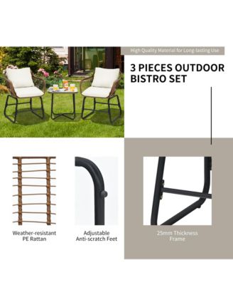 3 Piece Patio Conversation Furniture Set Outdoor Bistro Set w/ Cushions