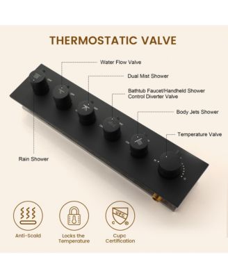 LED Light Ceiling-Mounted Thermostatic Shower System With Body Jets With Handheld Shower